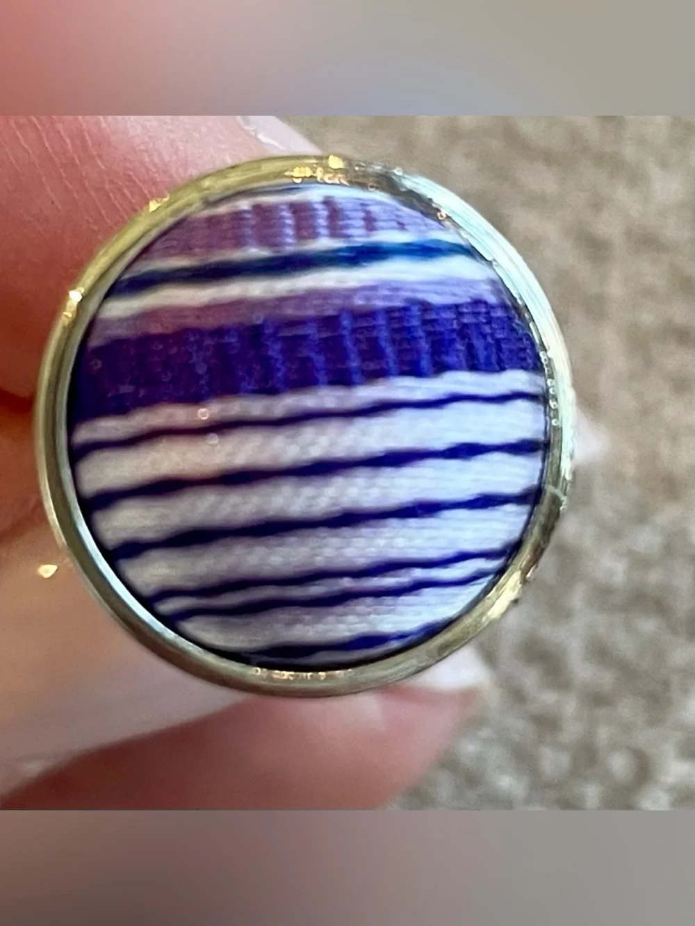 Silvertone Purple White Fabric Round Cuff Links Men’s Professional Wedding Work